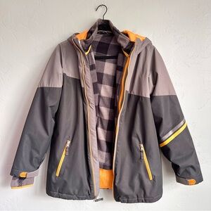 Lands' End Kids Water Resistant Insulated 3 in 1 Jacket Gray Orange Size Large